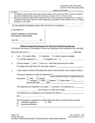 Form CR-708 Affidavit Supporting Request for Electronic Monitoring Warrant - Alaska
