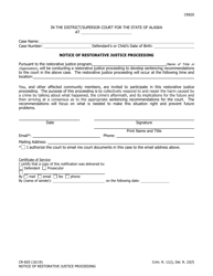 Document preview: Form CR820 Notice of Restorative Justice Proceeding - Alaska