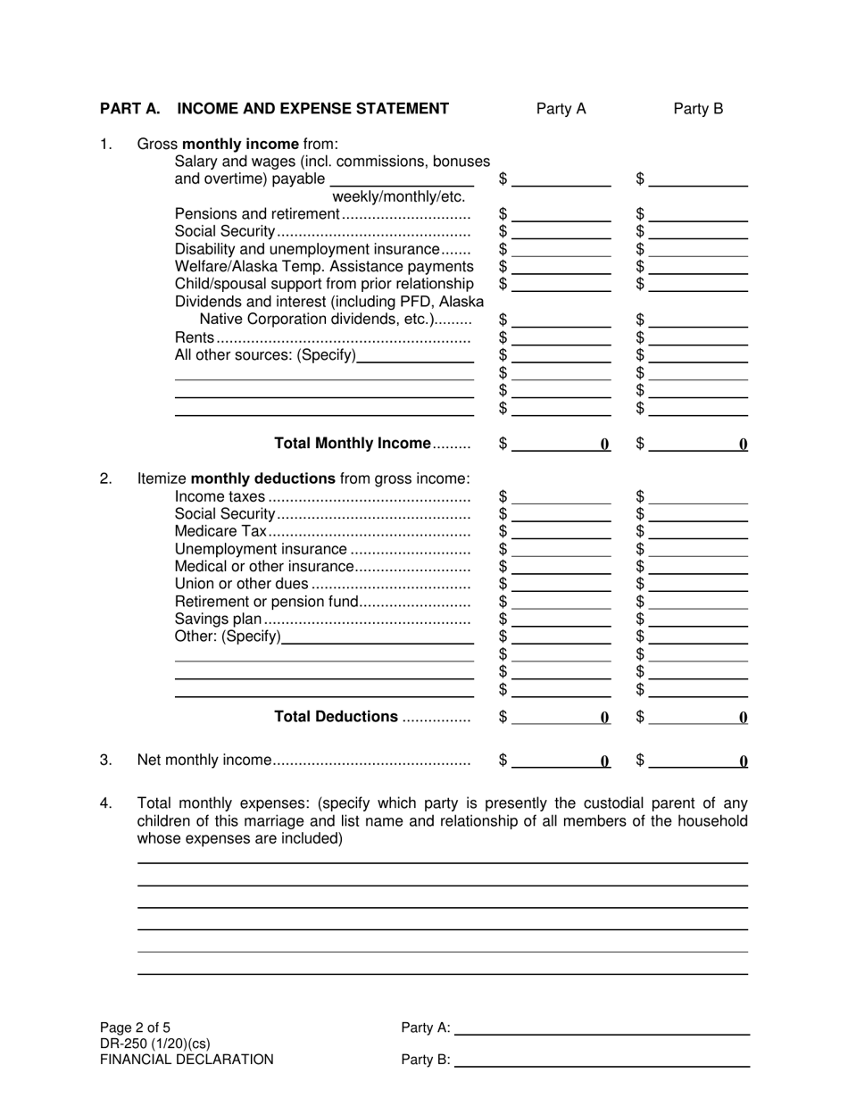 Form DR-250 Download Fillable PDF or Fill Online Financial Declaration ...