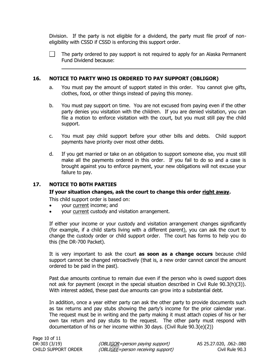 Form DR-303 Child Support Order - Alaska, Page 10