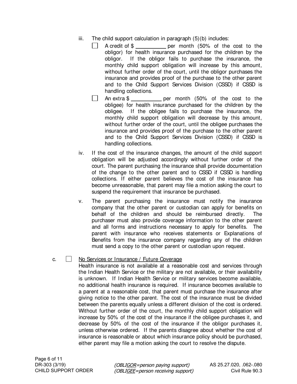 Form DR-303 Child Support Order - Alaska, Page 6
