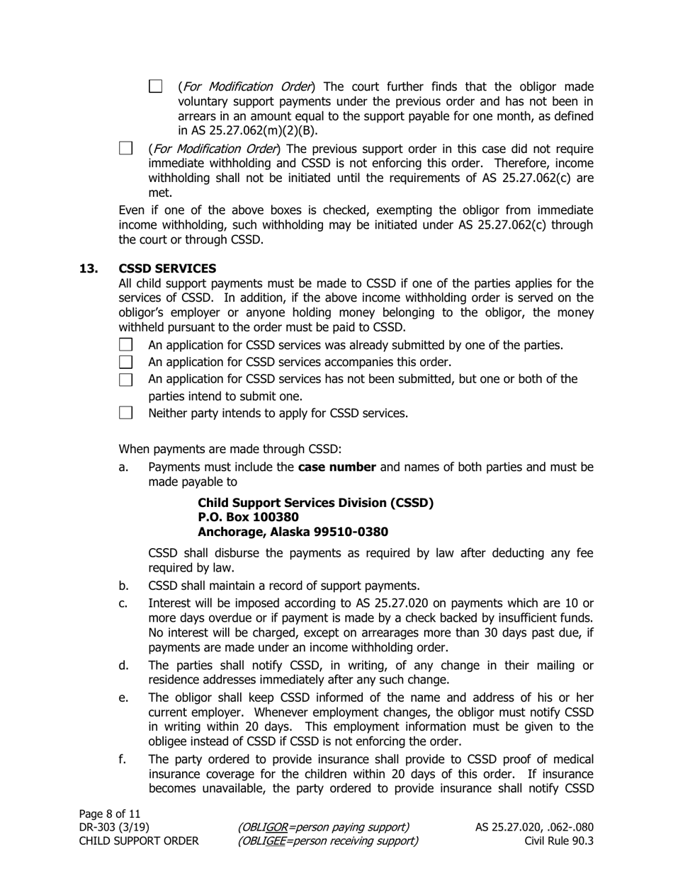 Form DR-303 Child Support Order - Alaska, Page 8