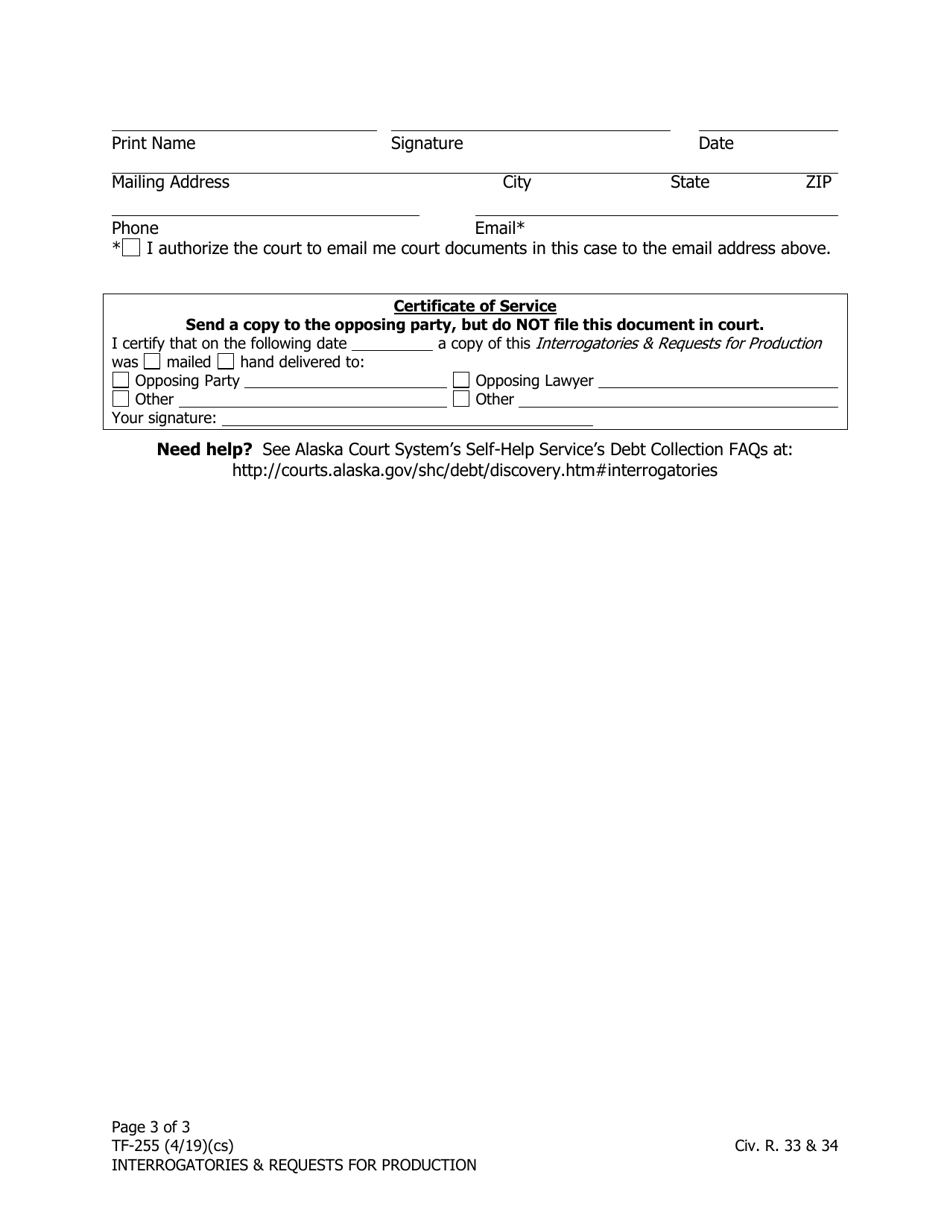 Form TF-255 Interrogatories and Requests for Production - Alaska, Page 3