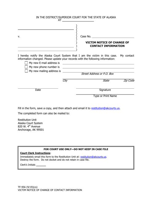 Form TF-956 Victim Notice of Change of Contact Information - Alaska