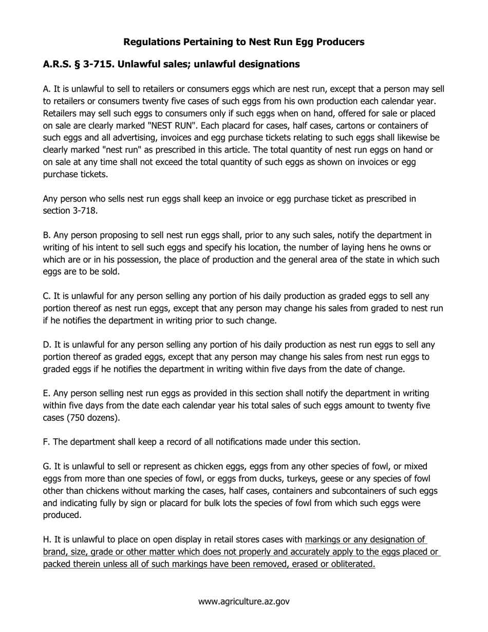 Notice of Intent to Register as a Nest Run Egg Producer - Arizona, Page 2