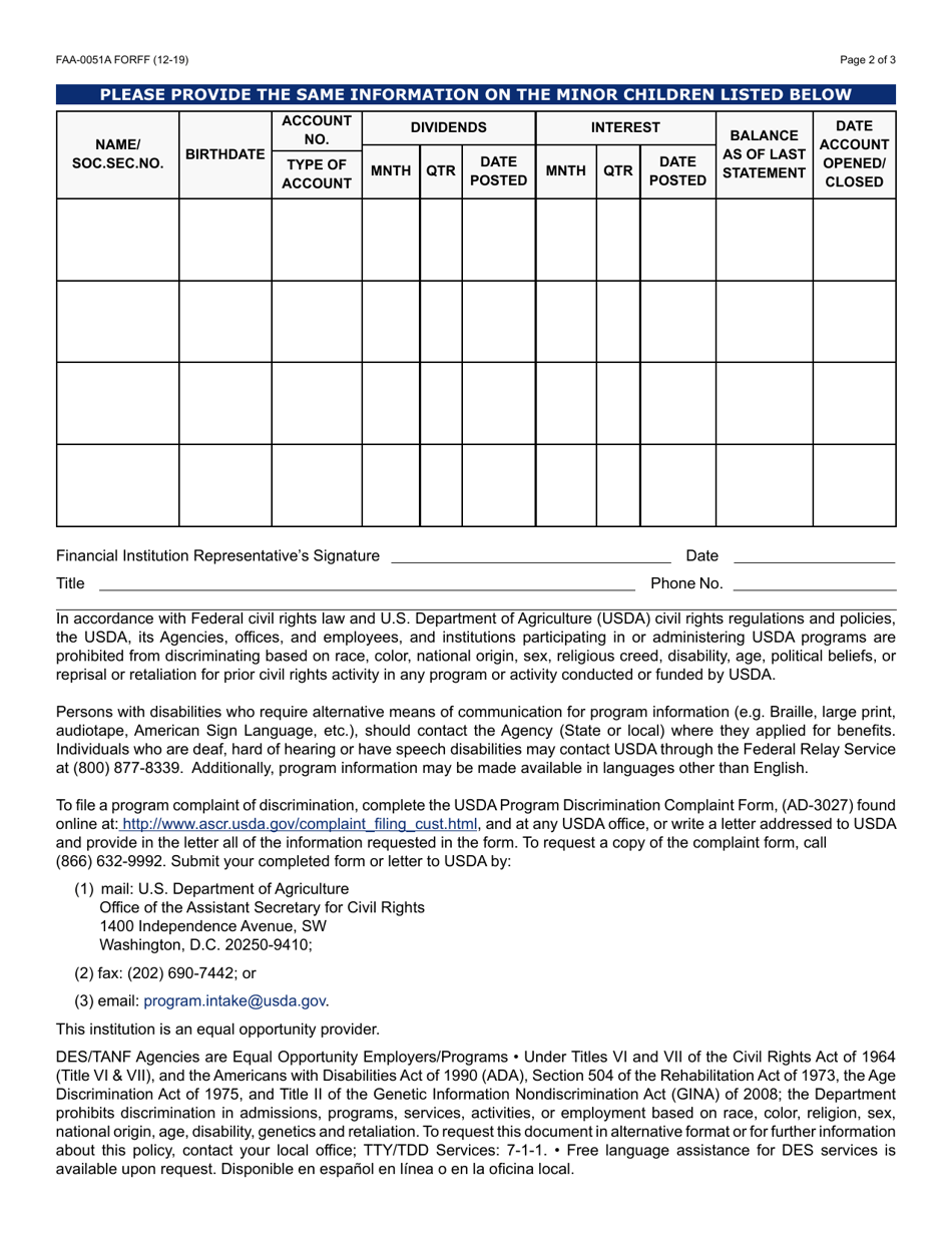 Form FAA-0051A Verification of Financial Accounts - Arizona, Page 2