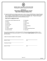 Arizona Highly Qualified Attestation Form Addendum for Multi-Subject Special Education Teacher New to the Profession (Grades 9-12) - Arizona, Page 2