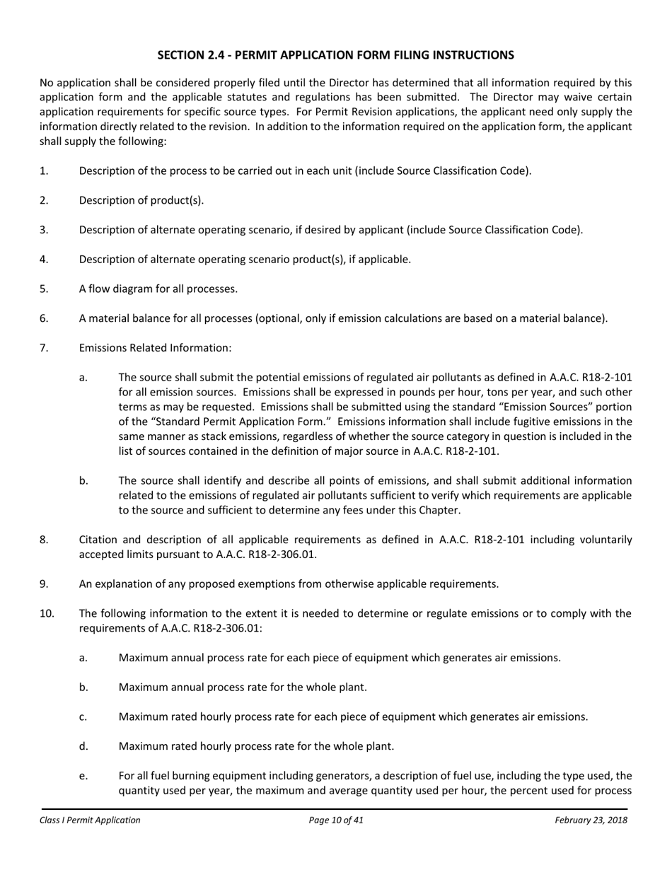 Air Quality Class I Permit Application - Arizona, Page 10