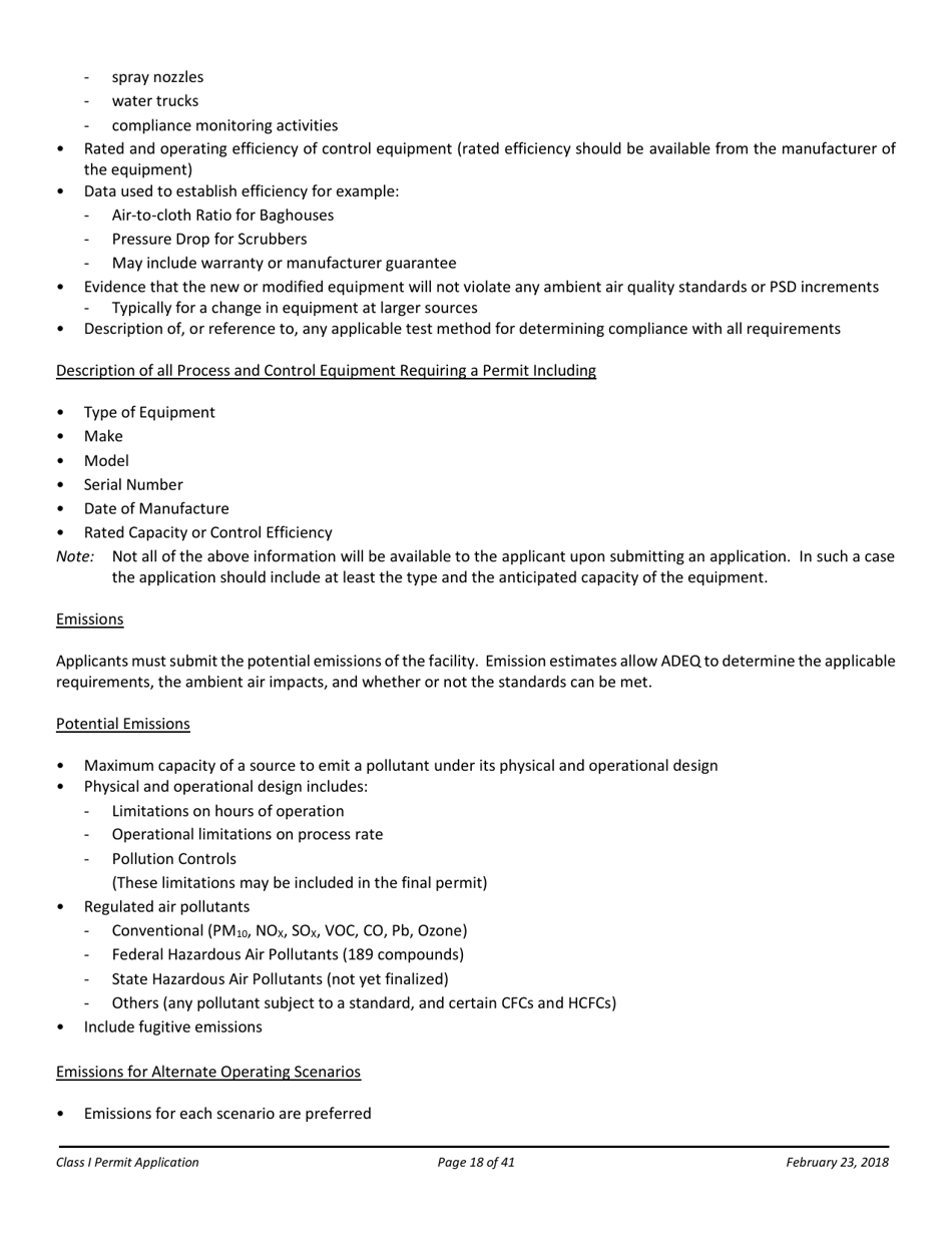 Air Quality Class I Permit Application - Arizona, Page 18