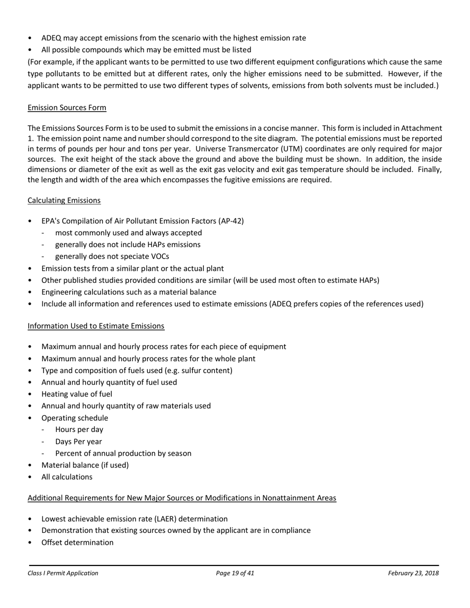 Air Quality Class I Permit Application - Arizona, Page 19