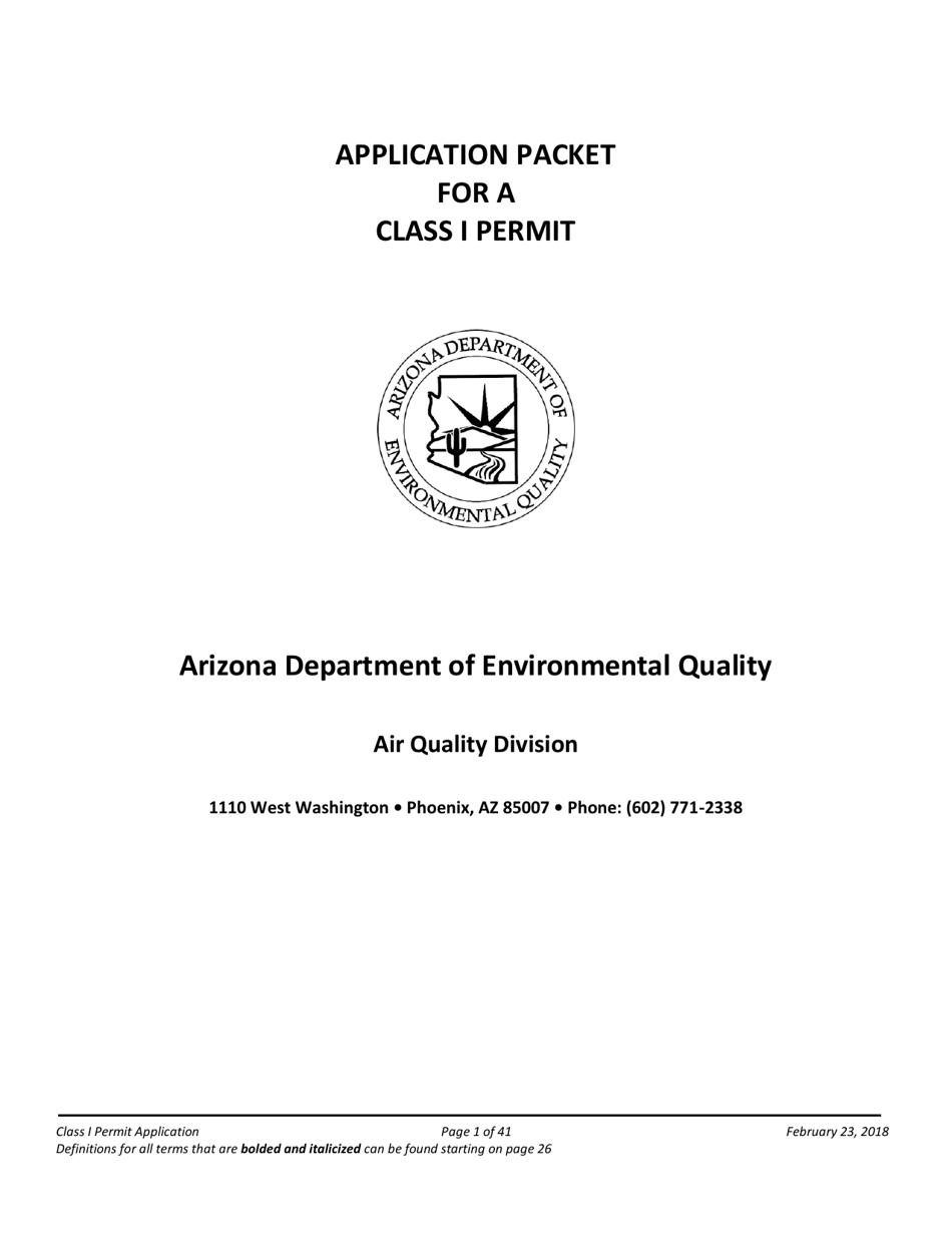 Air Quality Class I Permit Application - Arizona, Page 1