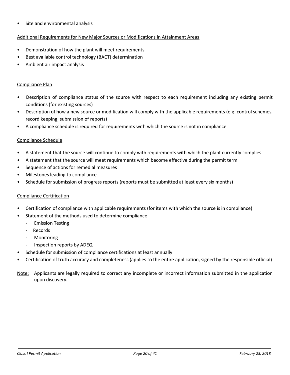 Air Quality Class I Permit Application - Arizona, Page 20