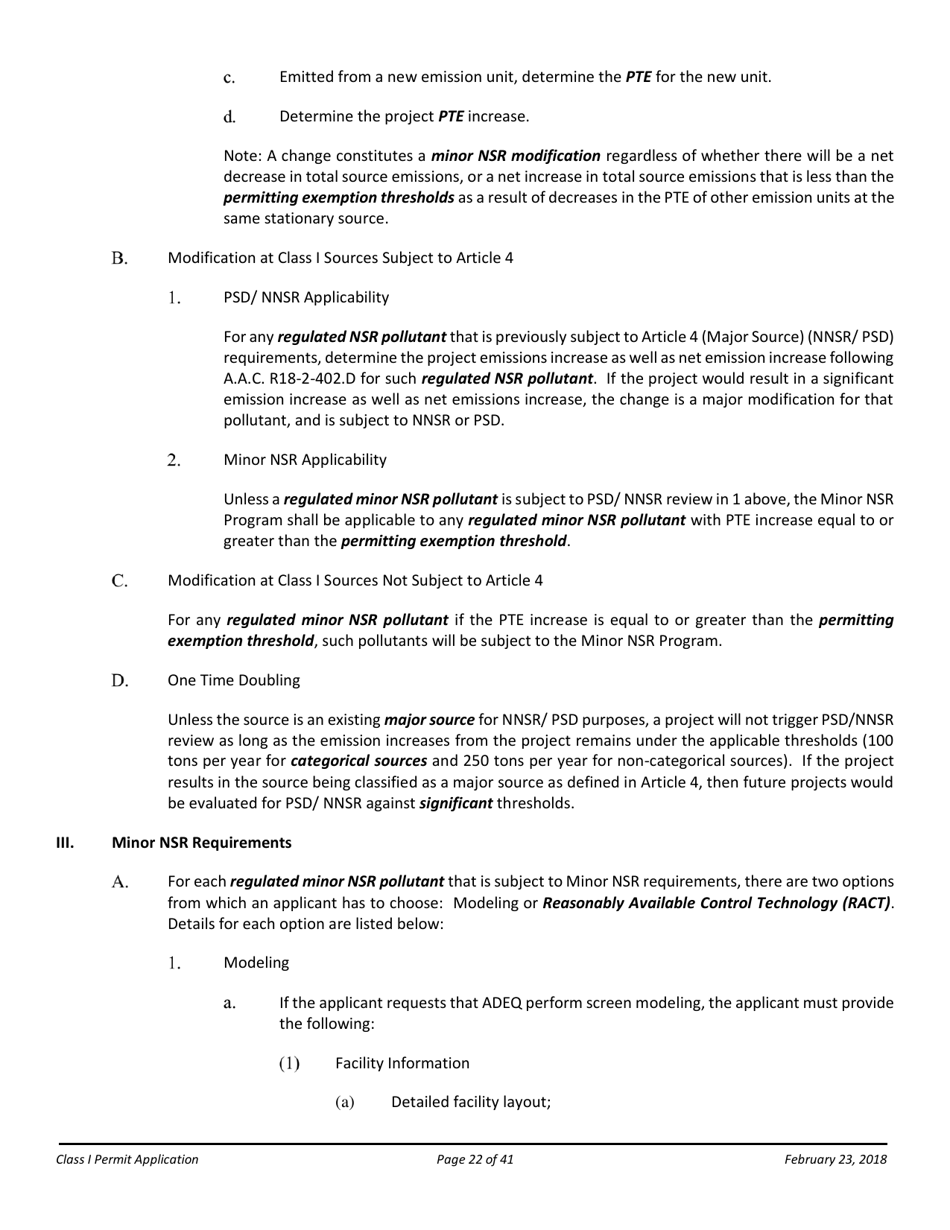Air Quality Class I Permit Application - Arizona, Page 22