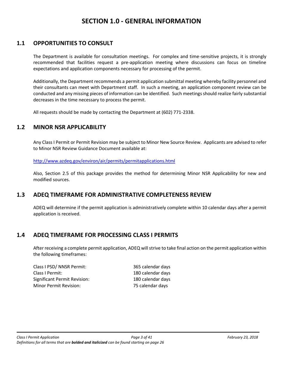 Air Quality Class I Permit Application - Arizona, Page 3