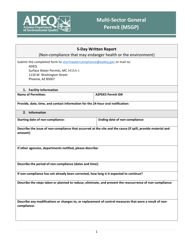 AZPDES Multi-Sector General Permit (Msgp) Compliance: 5-day Written Report - Arizona