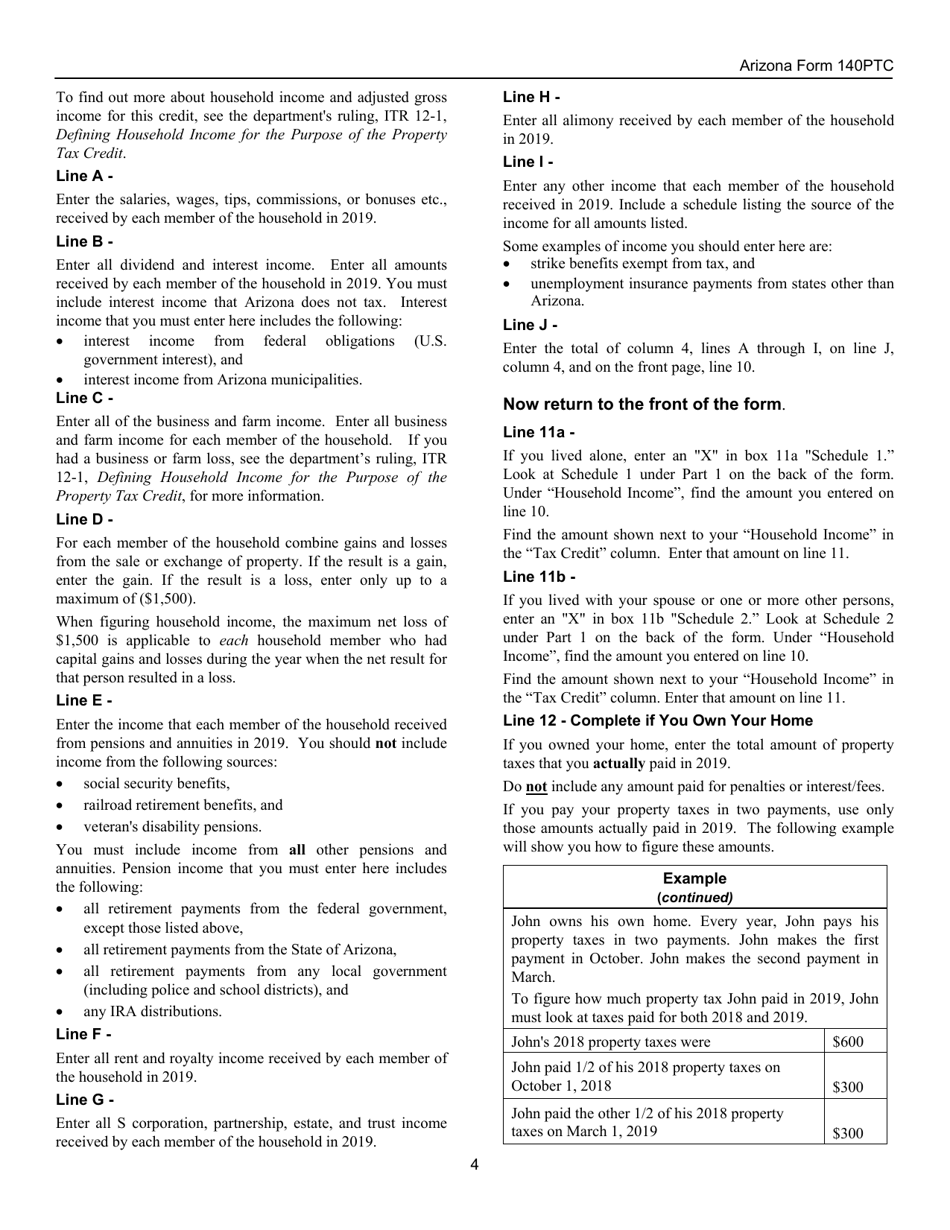 Instructions for Arizona Form 140PTC, ADOR10567 Property Tax Refund (Credit) Claim - Arizona, Page 4