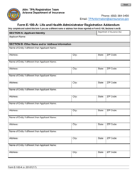 Document preview: Form E-100-A Life and Health Administrator Registration Addendum - Arizona