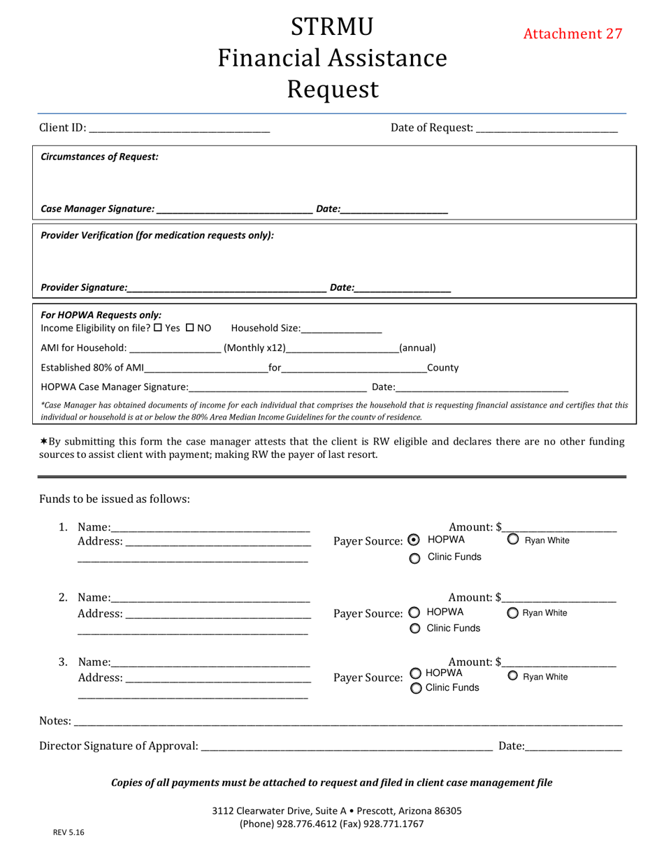 Attachment 27 Strmu Financial Assistance Request - Arizona, Page 1