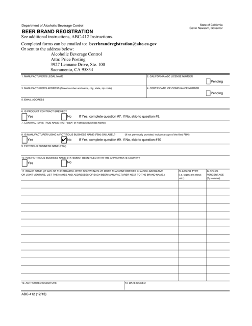 Form ABC-412  Printable Pdf