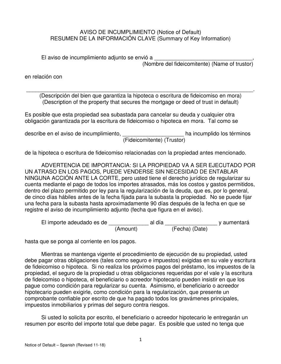 Formulario 2923.3 C2 Aviso De Incumplimiento - California (Spanish), Page 1