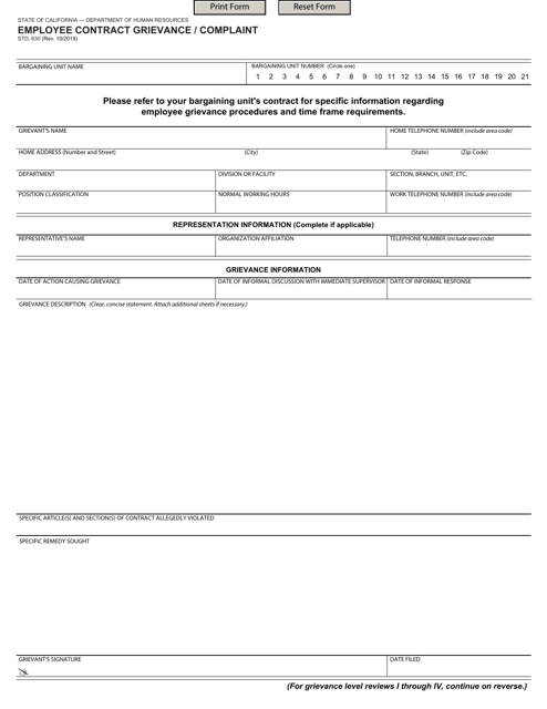 Form STD.630 Employee Contract Grievance / Complaint - California