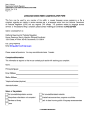Form DPR-045 Language Access Assistance Resolution Form - California