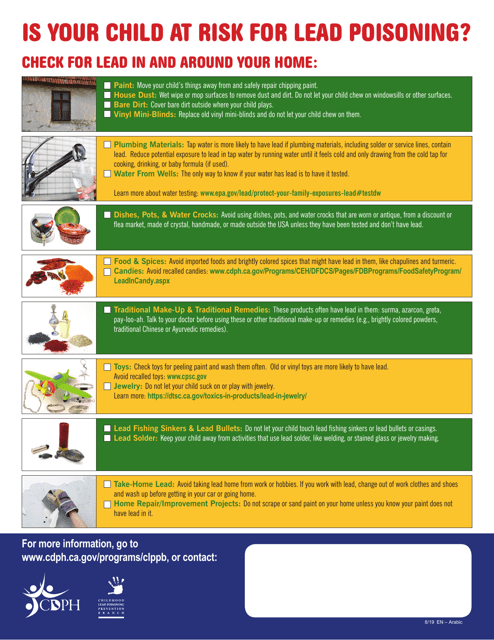 Checklist for Lead Poisoning - California (English / Arabic) Download Pdf