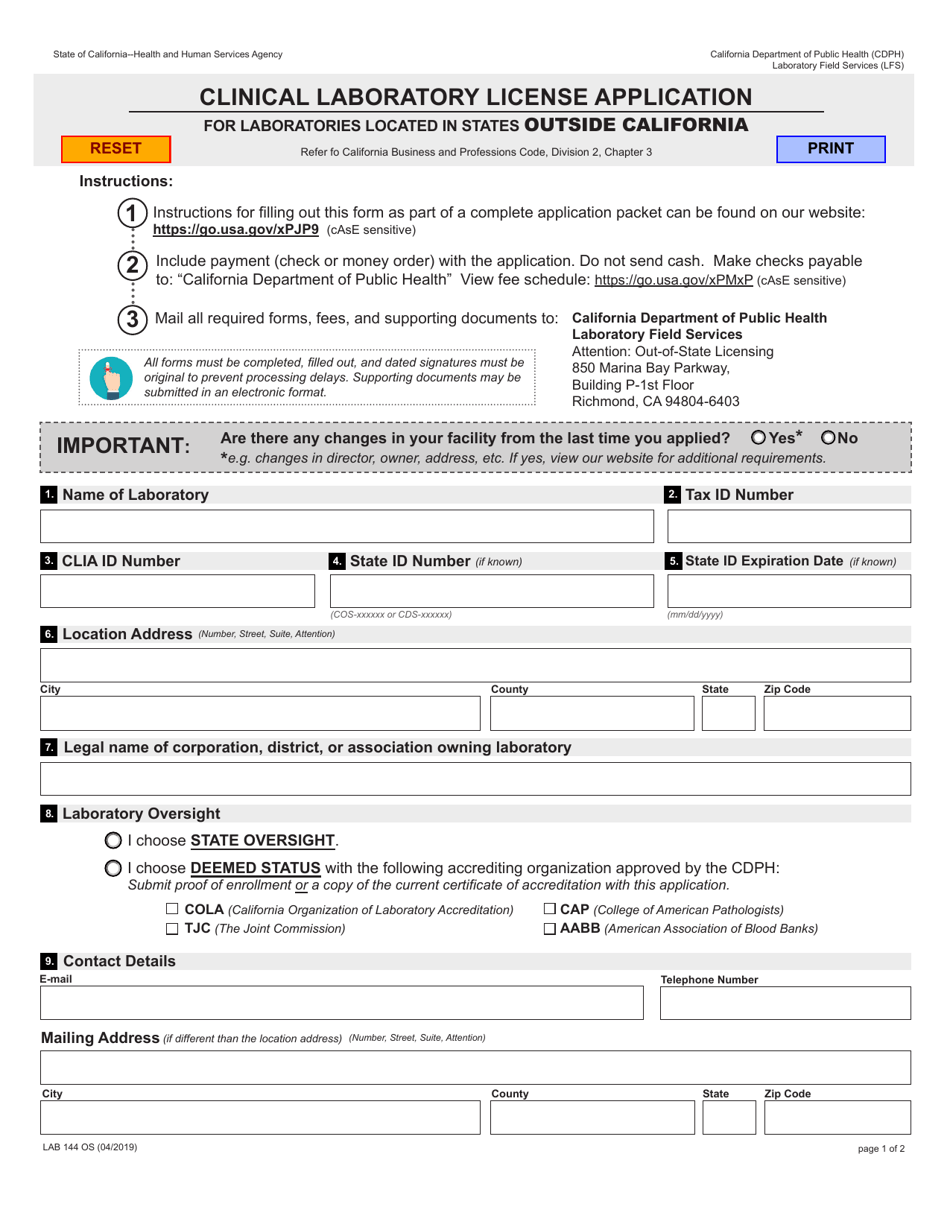 Form LAB144 OS Fill Out, Sign Online and Download Fillable PDF