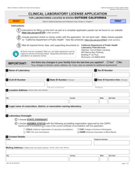 Form LAB144 OS Clinical Laboratory License Application for Laboratories Located in States Other Than California - California