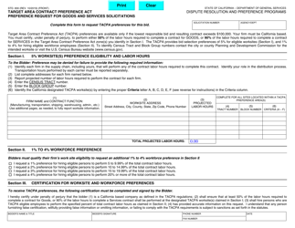 Form STD.830 Target Area Contract Preference Act Preference Request for Goods and Services - California