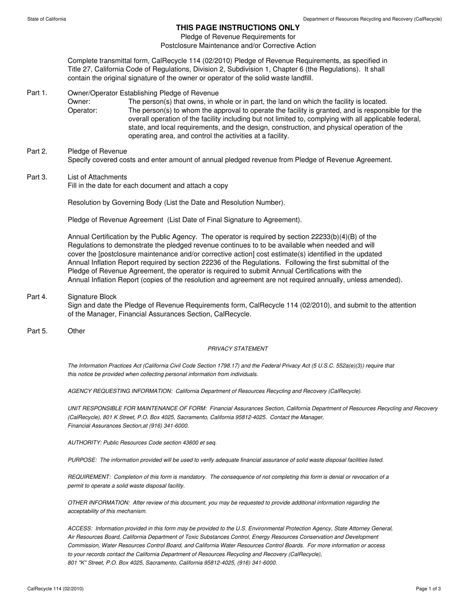 Form CalRecycle114 - Fill Out, Sign Online and Download Fillable PDF ...
