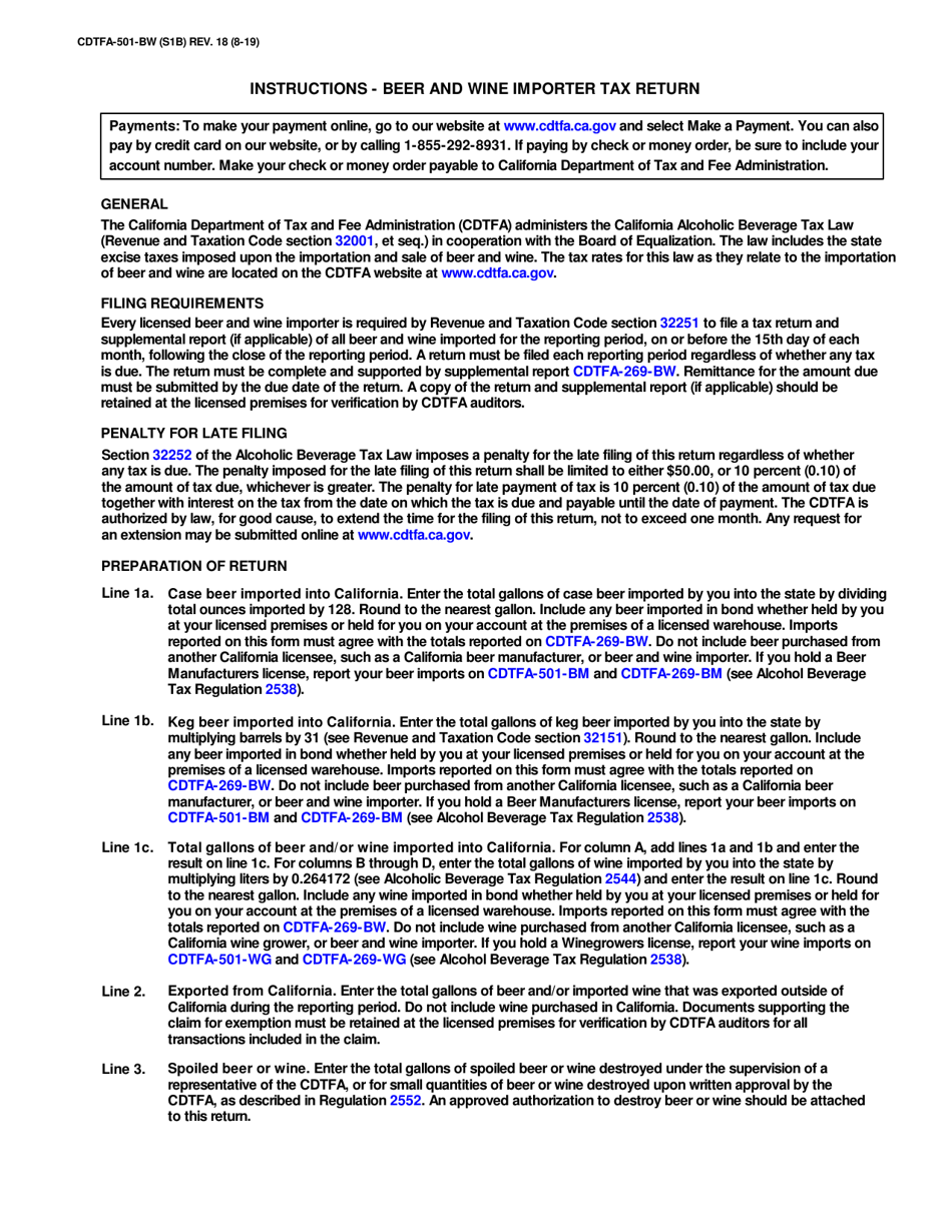 Form CDTFA-501-BW Beer and Wine Importer Tax Return - California, Page 2