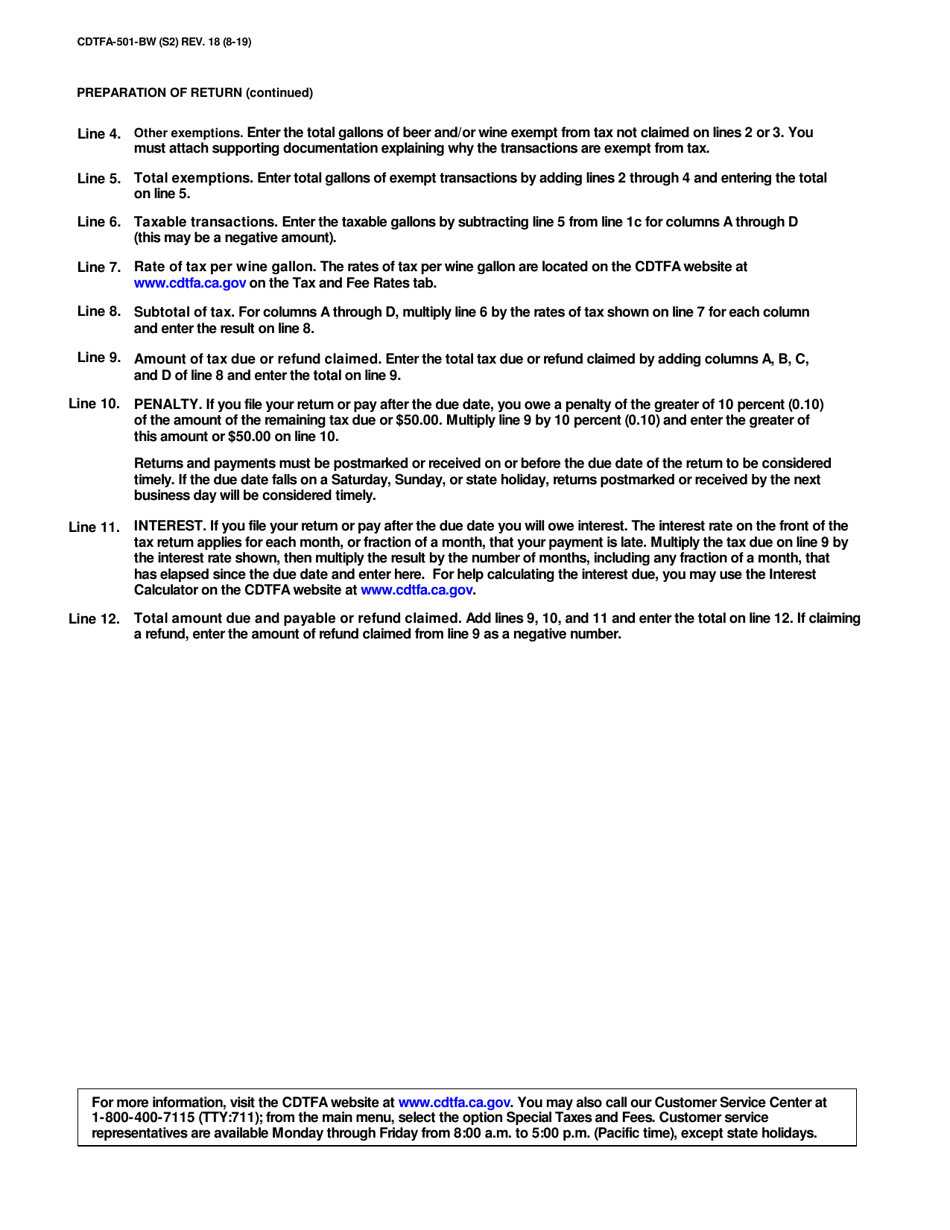 Form CDTFA-501-BW Beer and Wine Importer Tax Return - California, Page 3
