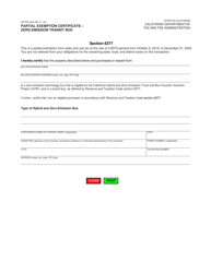 Document preview: Form CDTFA-230-HB Partial Exemption Certificate - Zero-Emission Transit Bus - California