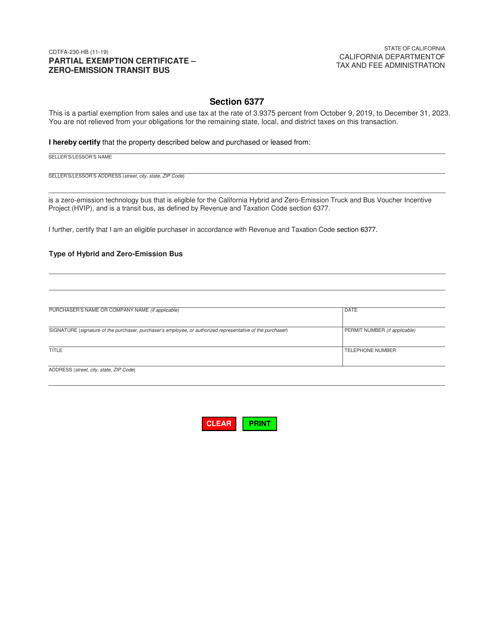 Form CDTFA-230-HB  Printable Pdf