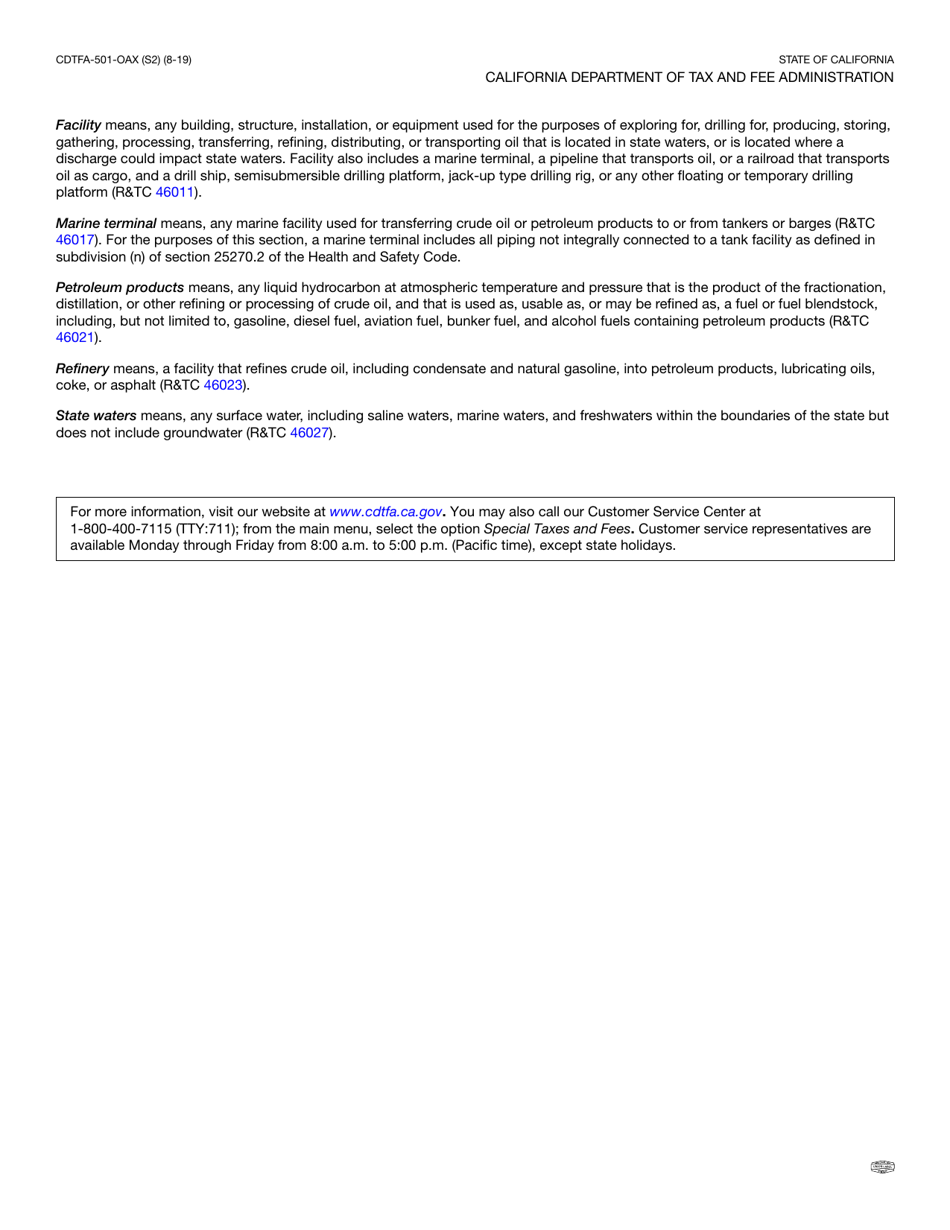 Form CDTFA-501-OAX Summary by Location - Oil Spill Prevention and Administration Fee - California, Page 3