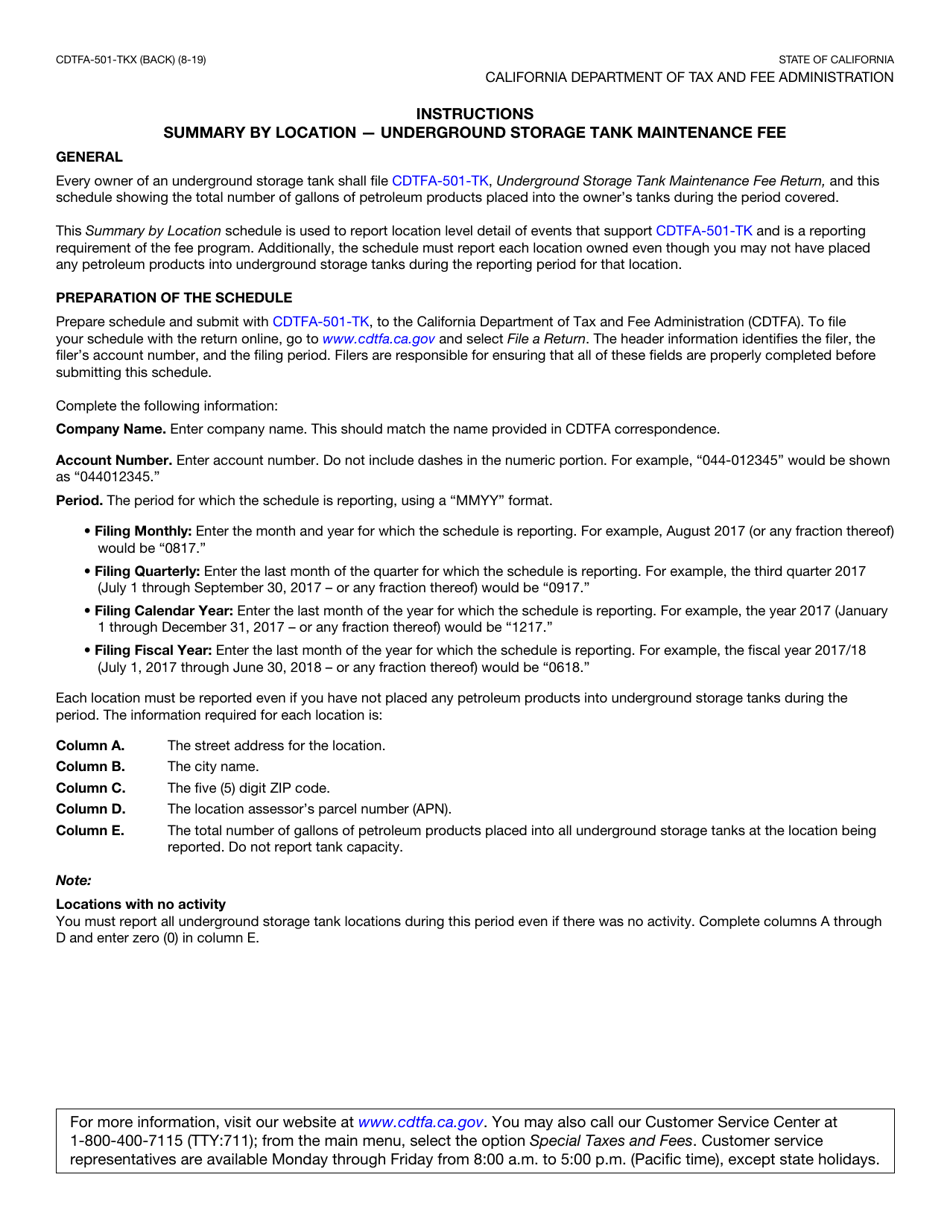 Form CDTFA-501-TKX Summary by Location - Underground Storage Tank Maintenance Fee - California, Page 2