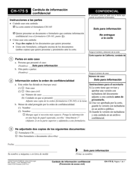 Document preview: Formulario CH-175 Caratula De Informacion Confidencial - California (Spanish)