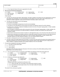 Form JV-405 Continuance - Dependency Detention Hearing - California, Page 2