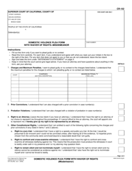Document preview: Form CR-102 Domestic Violence Plea Form With Waiver of Rights (Misdemeanor) - California