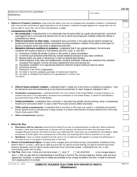 Form CR-102 Domestic Violence Plea Form With Waiver of Rights (Misdemeanor) - California, Page 2