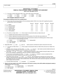 Form JV-421 Dispositional Attachment: Removal From Custodial Parent - Placement With Nonparent - California