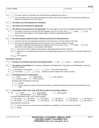 Form JV-421 Dispositional Attachment: Removal From Custodial Parent - Placement With Nonparent - California, Page 3