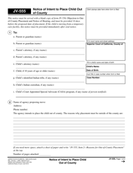 Document preview: Form JV-555 Notice of Intent to Place Child out of County - California