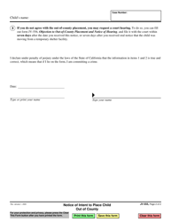 Form JV-555 Notice of Intent to Place Child out of County - California, Page 2