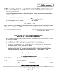 Formulario DV-630 Orden Para Registrar Orden Canadiense De Proteccion/Restriccion De Violencia En El Hogar - California (Spanish), Page 2