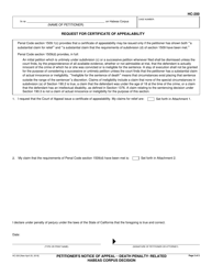 Form HC-200 Petitioner&#039;s Notice of Appeal Death Penalty-Related Habeas Corpus Decision - California, Page 2