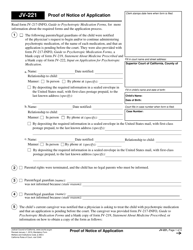 Form JV-221 Proof of Notice of Application - California