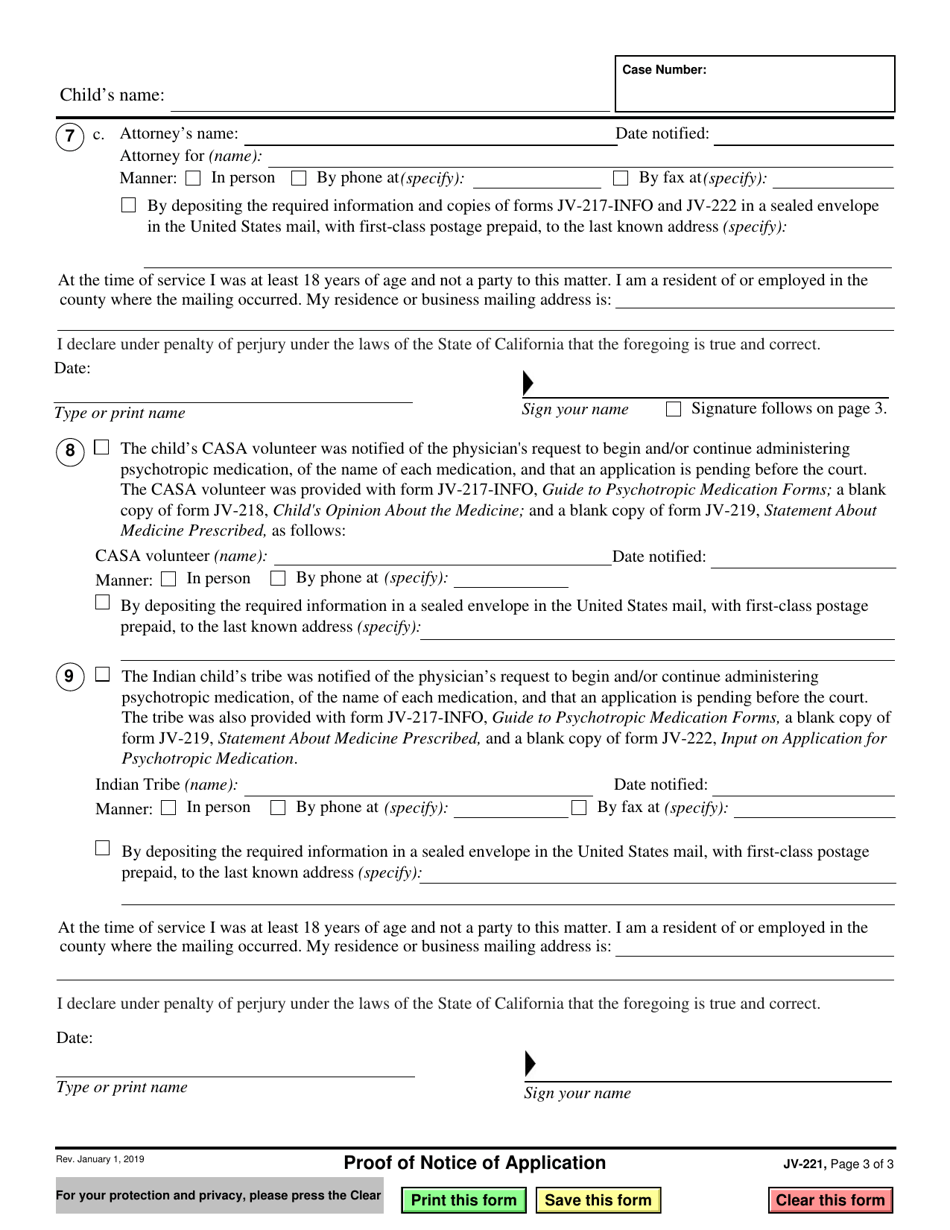 Form JV-221 Proof of Notice of Application - California, Page 3