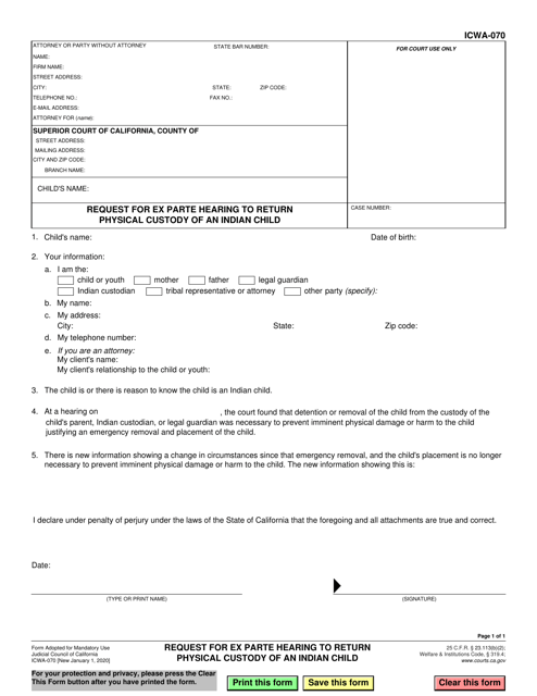 Form ICWA-070  Printable Pdf